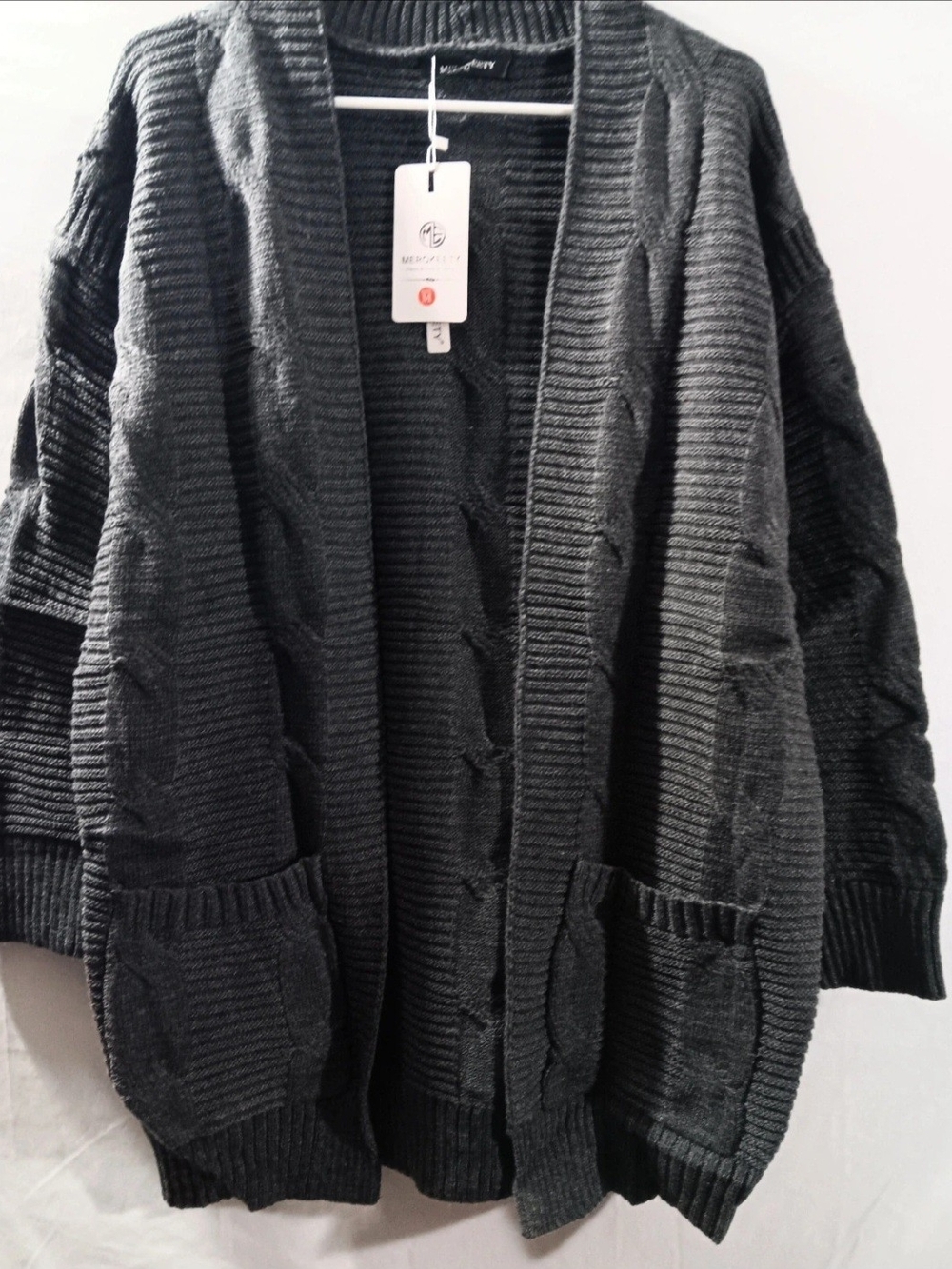 Cozy Open-Front Cable Knit Cardigan Sweater - Black